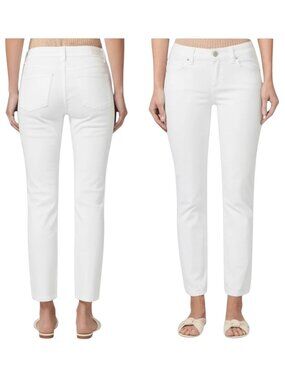 Theory Slim Ankle Pants White Stretch Zip Hem Size 0